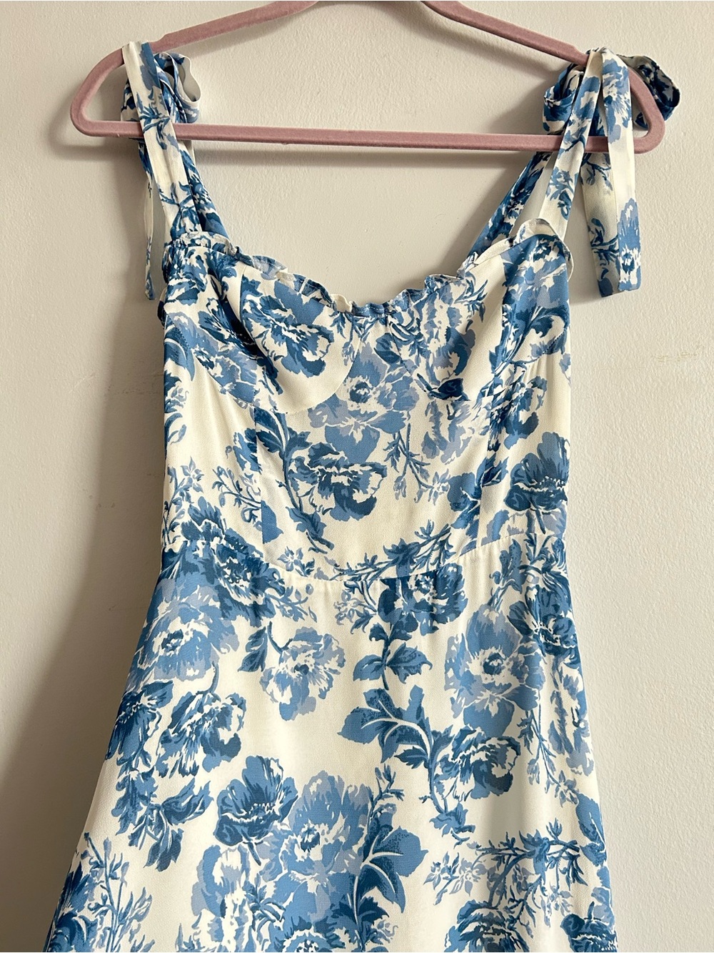 Reformation Nikita Dress White and Blue Floral Tie-Strap Midi Dress - Picture 4 of 16
